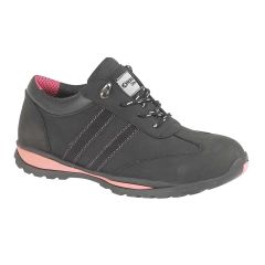 Amblers Safety Black Pink Contrast FS47 Ladies Trainer Style Work Shoes